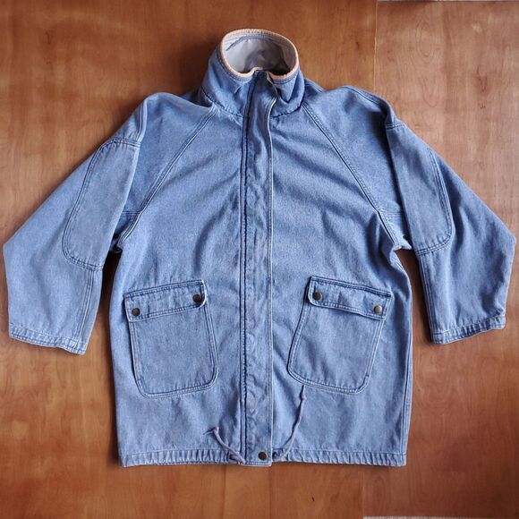 Vintage Denim Chore Barn Coat XL FLAW Cotton Blue Jean Jacket Heavyweight - Picture 8 of 12